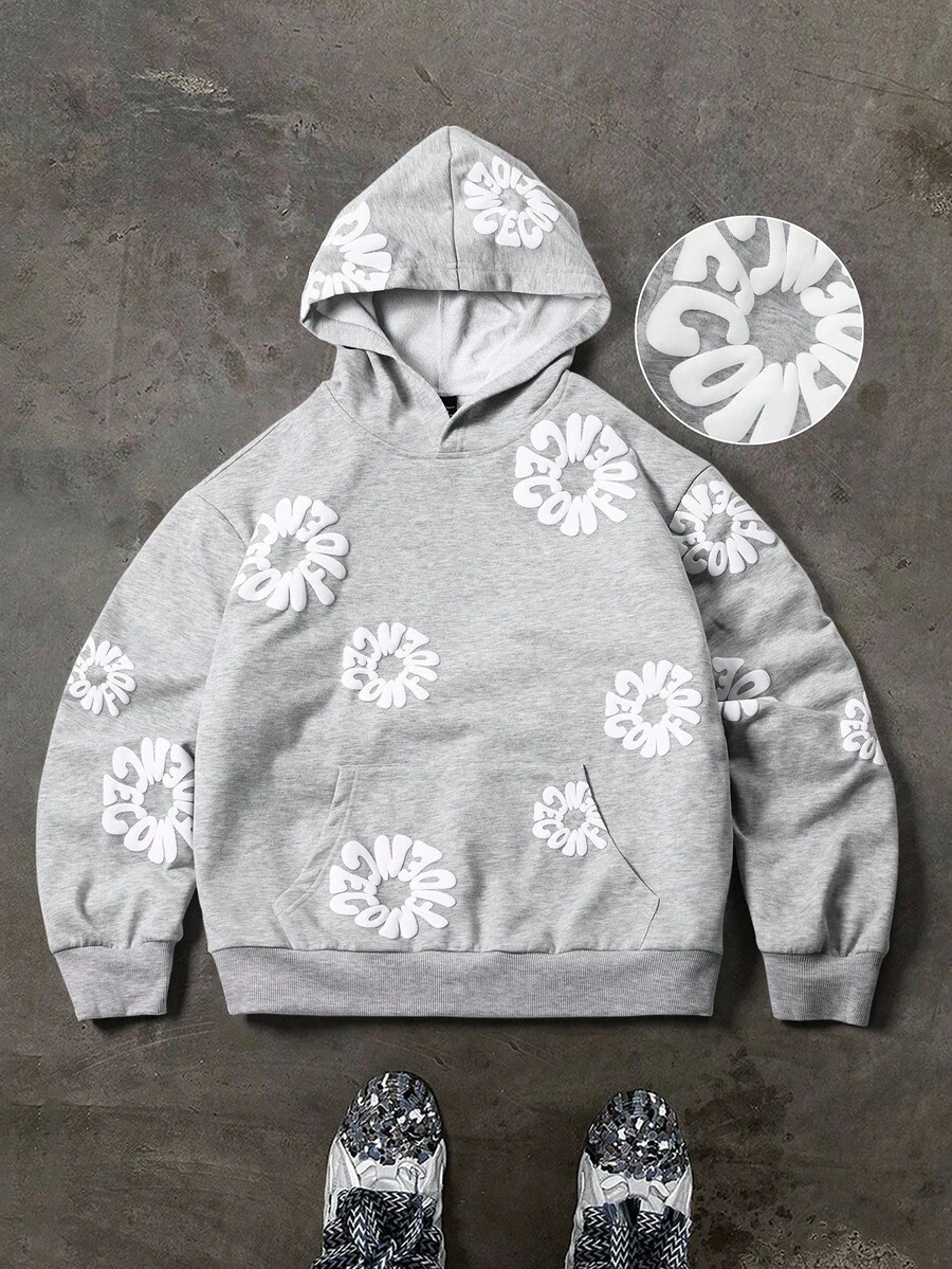 Manfinity EMRG Luźna, luźna bluza z kapturem i długim rękawem dla mężczyzn, na jesień - Szary - Zobacz 1