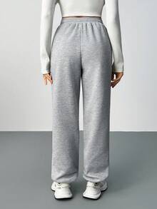 SHEIN Tall 女士休闲宽松口袋纯色针织裤 - 灰色 - 查看 2