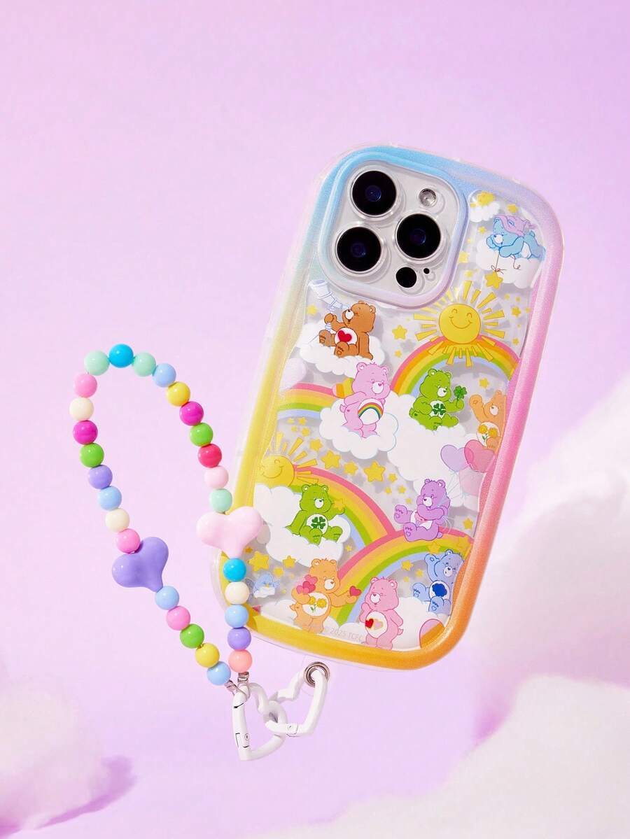 SHEIN X Care Bears 耐用时尚趣味手机壳 - 渐变印花保护套设计，带心形手机挂架，兼容 11 - 17 Pro Max - 彩色 - 查看 1