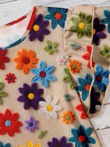 EMERY ROSE 优雅复古度假风格热带花卉印花宽松圆领双层盖袖衬衫，加大码 - 彩色 - 查看 4