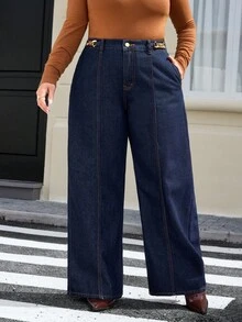 EMERY ROSE Jeans de mezclilla lavada de unicolor elegante para mujer de talla grande