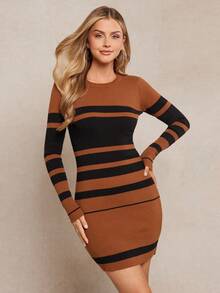 SHEIN Clasi 條紋圖案緊身毛衣裙