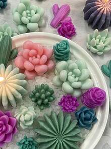 9/10 件 3D 花朵和仙人掌硅胶蜡烛模具套装，适用于香薰蜡烛、香皂、树脂等 - 彩色 - 查看 3