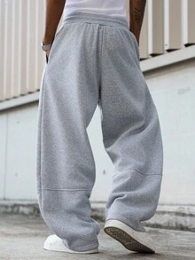 Major Grit Men's Solid Color Drawstring Waist Pockets Wide Leg Loose Casual Sweatpants - Light Grey - View 2