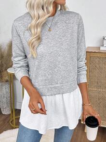 EMERY ROSE Áo nỉ chắp vá màu tương phản thường ngày dành cho nữ, mùa thu - Nhiều màu - Xem 1