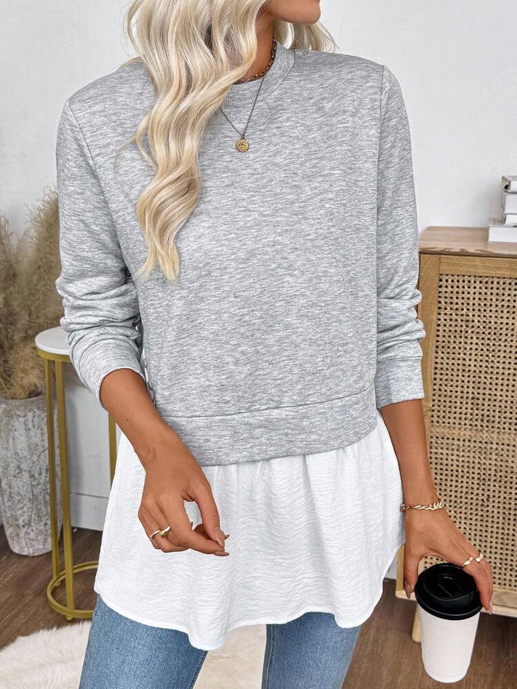 Women's Casual Contrast Color Patchwork Sweatshirt, Autumn