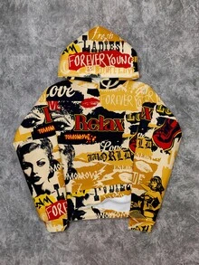 Manfinity ZONE917 Men's Fashionable Allover Printed Hoodie, Autumn/Winter, Long Sleeve Top