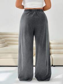 Solflare Women's Elastic Waist Drawstring Straight Leg Loose Casual Light Gray Sweatpants/Winter