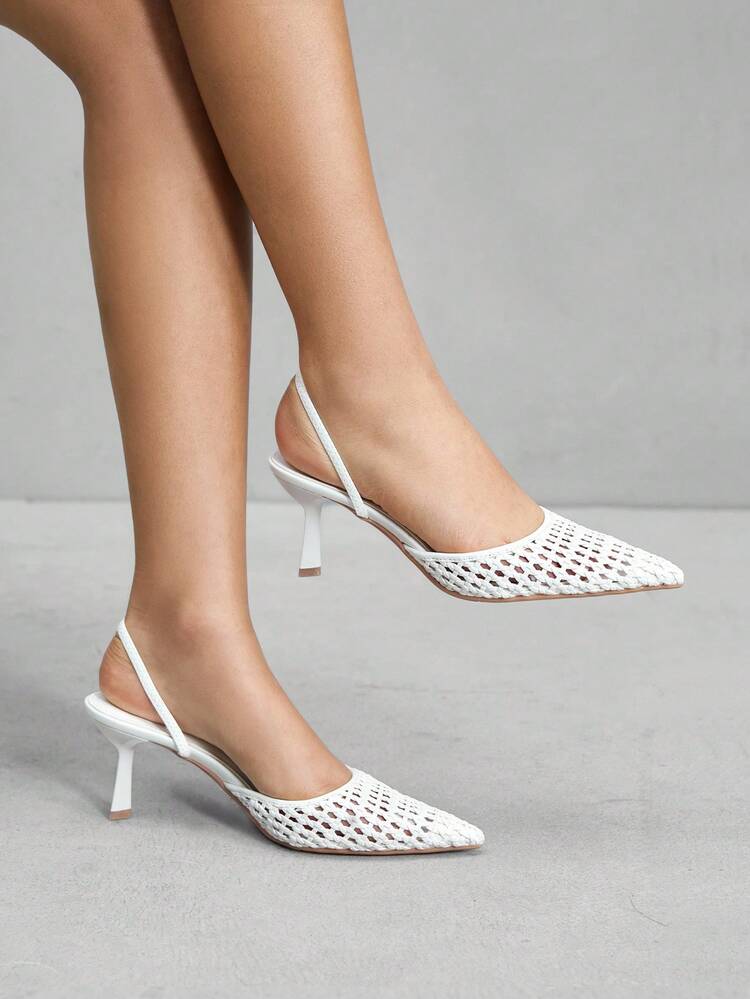 CUCCOO SZL Tacones altos para mujer, stilettos de punta puntiaguda con rhinestones de PVC, mules plateadas transparentes sin talón, tacones altos plateados y sexys