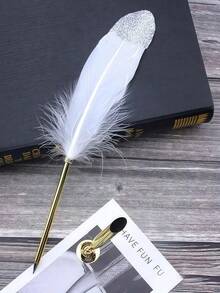 1 件欧洲复古英式金色羽毛笔书法书写工具，适合婚礼圣诞派对礼物教师学生维多利亚文学主题装饰 - 彩色 - 查看 7
