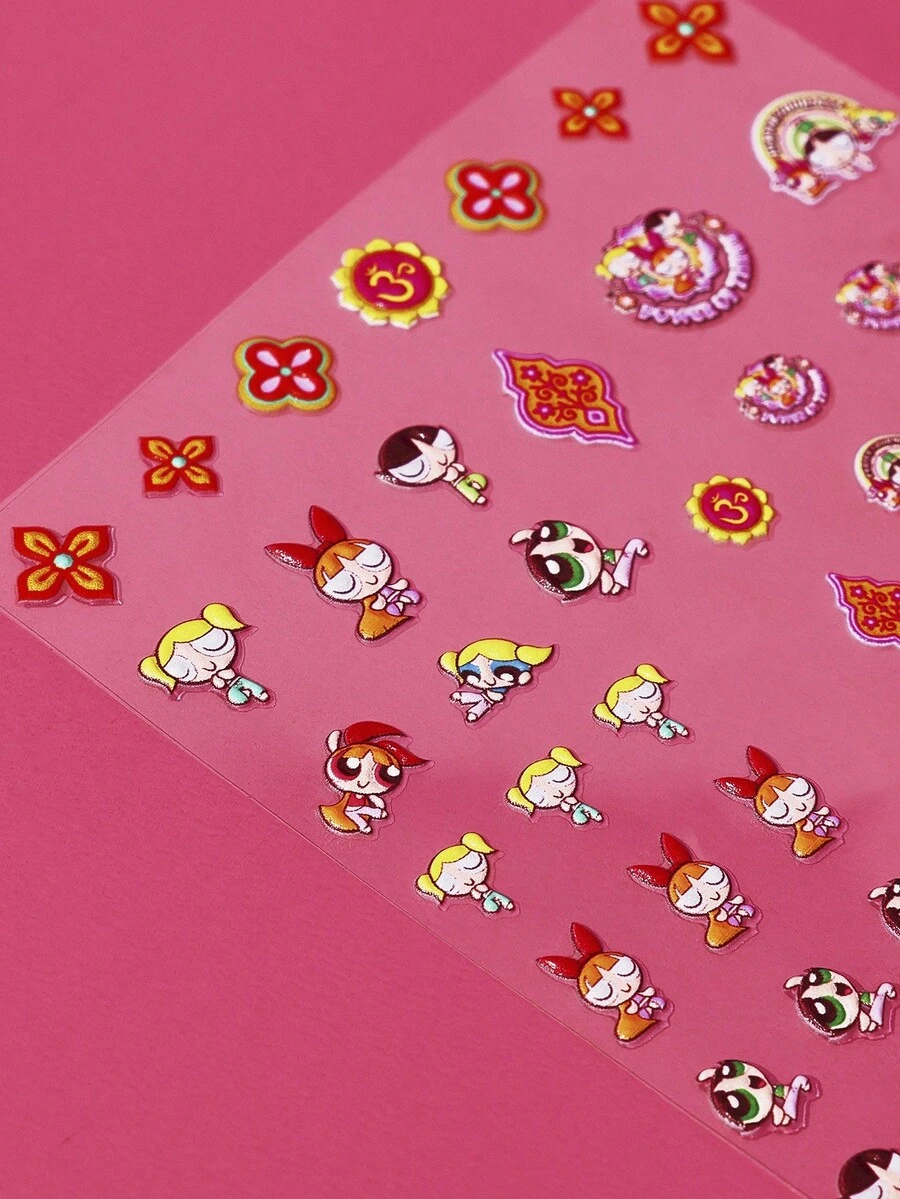 FanGlow THE POWERPUFF GIRLS X SHEIN 1 miếng dán móng tay hình hoạt hình dễ thương - Miếng dán móng tay tự dính dành cho nữ, hiệu ứng nổi 5D, chủ đề dễ thương, vui nhộn và tinh tế, dễ dán để trang trí móng tay, tự làm, quà tặng ngày lễ, phong cách tiệc tùng. - Nhiều màu - Xem 1