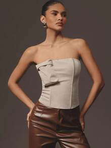 Hauture Formal Old Money Business Office Sexy 3D Cargo Pocket Strapless Bandeau Bustier Top - Khaki - View 1