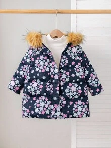 SHEIN Young Girl Cute Fleece Hooded Padded Coat, Versatile For Autumn/Winter Fall - Multicolor - View 7