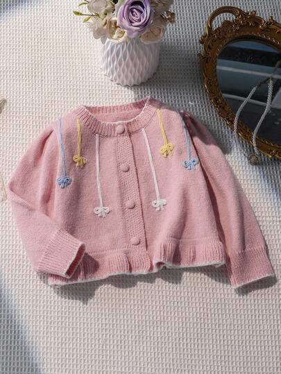 年轻女孩的可爱休闲时尚针织开衫，简约温暖百搭优雅蝴蝶结装饰短款毛衣外套，适合居家、日常、学校、户外、派对、秋冬