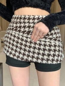 DAZY Váy mini họa tiết răng sói thanh lịch, thích hợp mặc hàng ngày cho mùa đông - màu đen - Xem 4