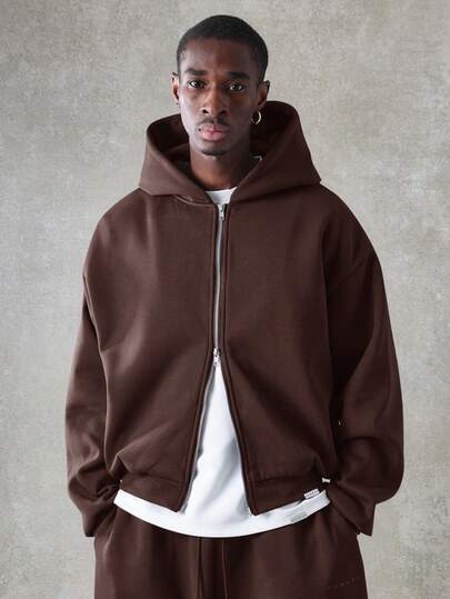 SUMWON 短款全拉链连帽卫衣，正面拉链，复古基本款休闲连帽衫，秋冬抽绳套头衫，经典款式