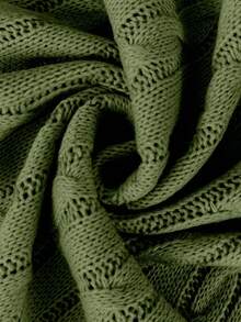 EMERY ROSE Plus Size Women Solid Color Knitted Mock Neck Cable Knit Collegiate Style Zip Front Vest, Autumn/Winter - Olive Green - View 8