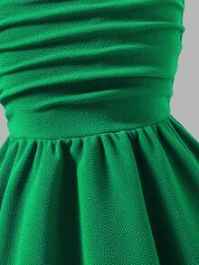 Girls Elegant Solid Color 3D Bow Shoulder Ruffle Strap Dress, Suitable For Outings, Parties And Events, Spring/Summer - Green - View 4