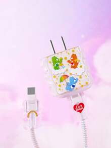 SHEIN X Care Bears Data Cable Protective Cover, Compatible With IPhone Charger, Bear Printing Pattern, 3 Pieces Set Protector, Charger Protector (Excluding Data Cable) - Clear - View 2