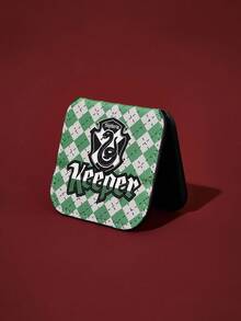 FanGlow HARRY POTTER X SHEIN Slytherin Diamond Pattern Green & White Square Stainless Steel Makeup Mirror – Portable Compact For Makeup Lovers, Multi-Scene Use - Multicolor - View 7