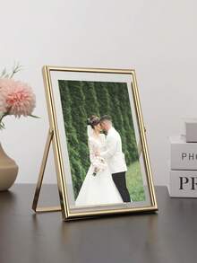1pc Gold Metal Frame Acrylic Floating Photo Holder, Modern Decorative Frame Gifts Birthday Graduation - Gold - View 6