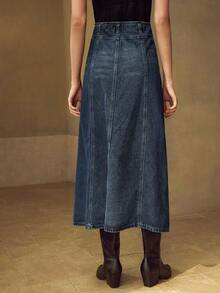 MOTF PREMIUM 秋冬款纽扣斜口袋牛仔裙 - 藍色 - 查看 3