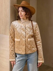 Wildy 女士休闲街头风格天鹅绒夹棉大衣，圣诞节和新年派对装，闪亮天鹅绒夹克，女士秋冬装