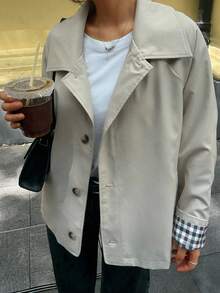 Jouncy 女式休闲短款风衣 - 卡其色 - 查看 4