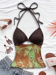 Soleia 女式露背细肩带镂空短款上衣 - 彩色 - 查看 7