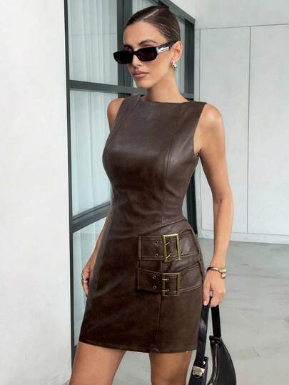 Lavishia Women's Fashionable PU Sexy Vintage Bandeau Mini Dress For Summer Mother Day Outfit Summer Outfits For Women Graduation Dress Summer Clothes Summer Dresses For Women