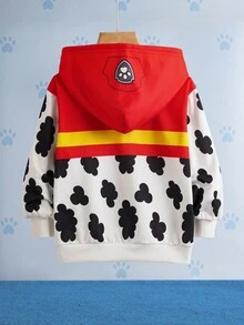 SHEIN | PAW Patrol 男童休闲可爱卡通狗印花长袖拉链连帽宽松外套，适合春秋季 - 紅色 - 查看 2