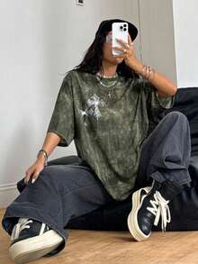 Coolane Women's All-Season Concert Rave Streetwear Vintage Concert Music Festival Y2K Diamond Pattern Sparkly Long Tees - Army Green - View 7