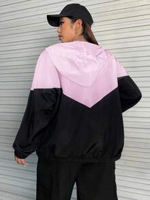 SHEIN EZwear Plus Size Women Casual Sports Style Contrast Color Zipper Jacket In Fall/Winter