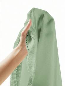 Ellevyn Women's Woven Jacquard Texture Spring Style Deep V-Neck Solid Color Ruffle Hem Lace Trim Summer Dress - Mint Green - View 9
