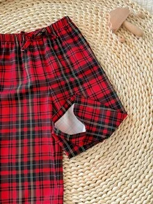 2pcs Baby Girl Cute Casual Knit Plaid Elastic Waist Pants Fall Winter - Multicolor - View 6