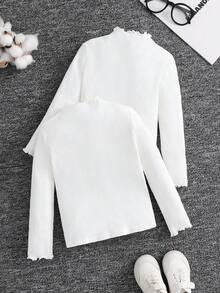 SHEIN 2件套青少年女孩休闲基础款纯色针织弹力长袖汗衫，多件套，非常适合秋冬季休闲日常穿着和上学日常穿着，必备百搭，母女搭配，女孩心形衬衫。女孩长袖衬衫，白色，适合圣诞节。 - 白色 - 查看 2