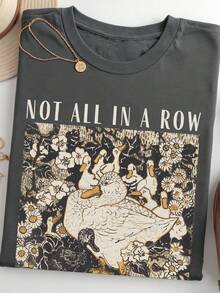 EMERY ROSE Camiseta de mujer casual de cuello redondo y manga corta con estampado - Gris Oscuro - Ver 1