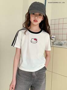HELLO KITTY | DAZY Tween Girl 圆领印花短袖 T 恤，夏季，返校服装 - 白色 - 查看 1