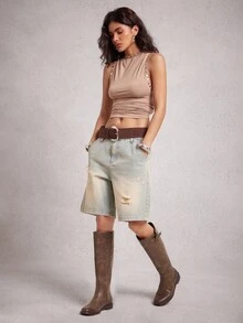 SHUZIA Women's Buckle Strap Round Toe Chunky Heel Knee-High Moto Boots – Versatile, & Comfortable