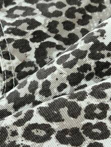 Elamini Women's Street Style Leopard Print Raw Edge Washed Denim Mini Skirt