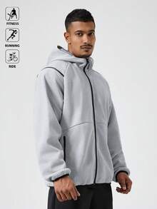 Manfinity Acti Log 男士百搭连帽针织休闲运动夹克，秋冬外套 - 灰色 - 查看 7