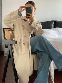 Livesso Manteau trench ample à col rabattu et taille cintrée pour femmes, automne