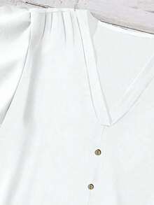 EMERY ROSE Casual Elegant White Women Shirt, Minimalist Style Suitable For Summer Back To School Season Chic Blouses For Women