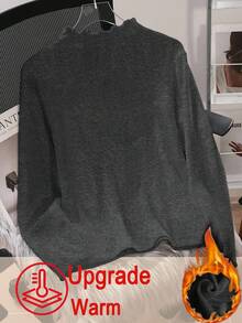 SHEIN EZwear 加大码女式加厚保暖立领长袖紧身T恤，秋冬保暖款 - 深灰色 - 查看 4