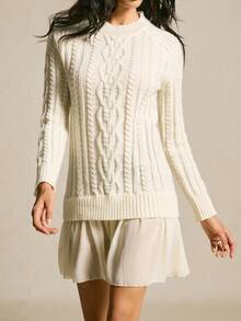 SHEIN PariChic Robe pull à manches longues minimaliste de couleur unie pour femmes, convenant pour un port quotidien, automne/hiver - Tabac - Voir 6