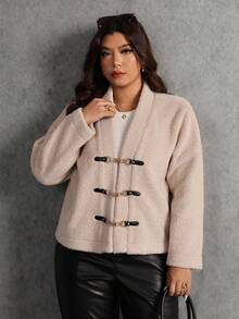 Elaquor Plus Size Women Casual Minimalist Versatile All-Match Urban Chic Loose Jacket, Thick For Autumn/Winter Cardigan For Women Fall/Winter - Khaki - View 6