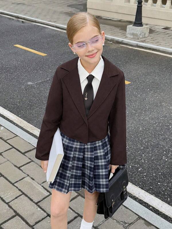 青少年女孩休闲单扣夹克，适合返校季