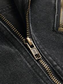 Manfinity Roughcore Men's Black & Grey Patchwork Denim Long Sleeve Jacket, Retro Slim Fit Punk Washed Black Street Going Out For Chore Jacket, Fall - Black - View 7