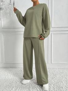 Chiquease Bộ 2 áo nỉ trơn màu và quần nỉ thể thao - màu xanh lá - Xem 3
