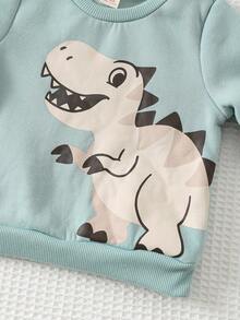 Cozy Pixies Baby Boys Dinosaur Pattern Cartoon Style Knitted Soft Crew Neck Long Sleeve Thermal Lined Outerwear Casual Pullover Sweatshirt Baby Boy Tops Dinosaur Baby Clothes Graphic Baby Clothes Baby Boy Full Sleeve Tshirts Baby Cartoon Clothes Fall Winter - Multicolor - View 6